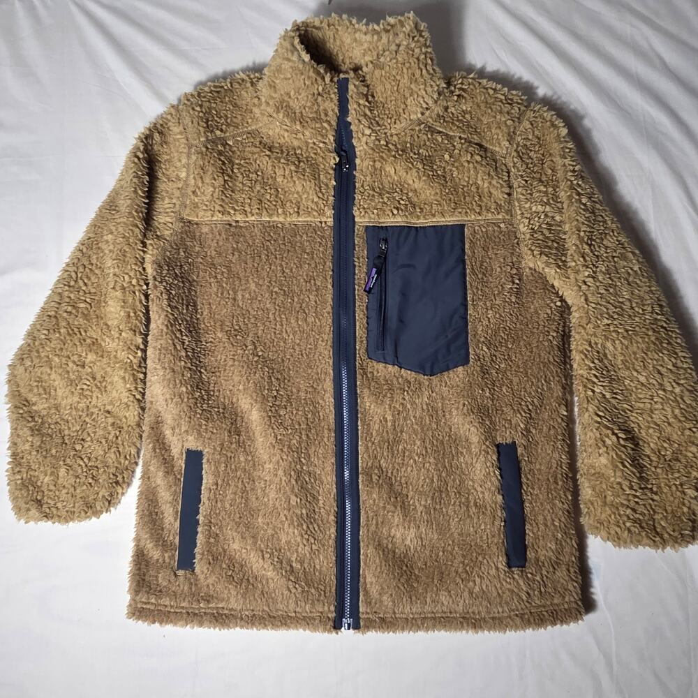 Patagonia Deep Pile Fleece Jacket Mens Large Tan Full Zip